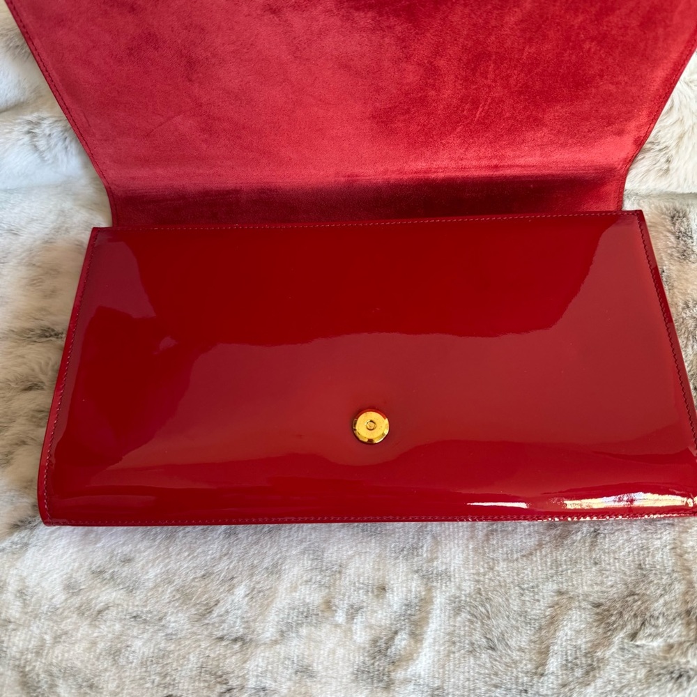 Yves Saint Laurent YSL Belle De Jour Red Patent Leather Clutch P0329 - Picture 9 of 11